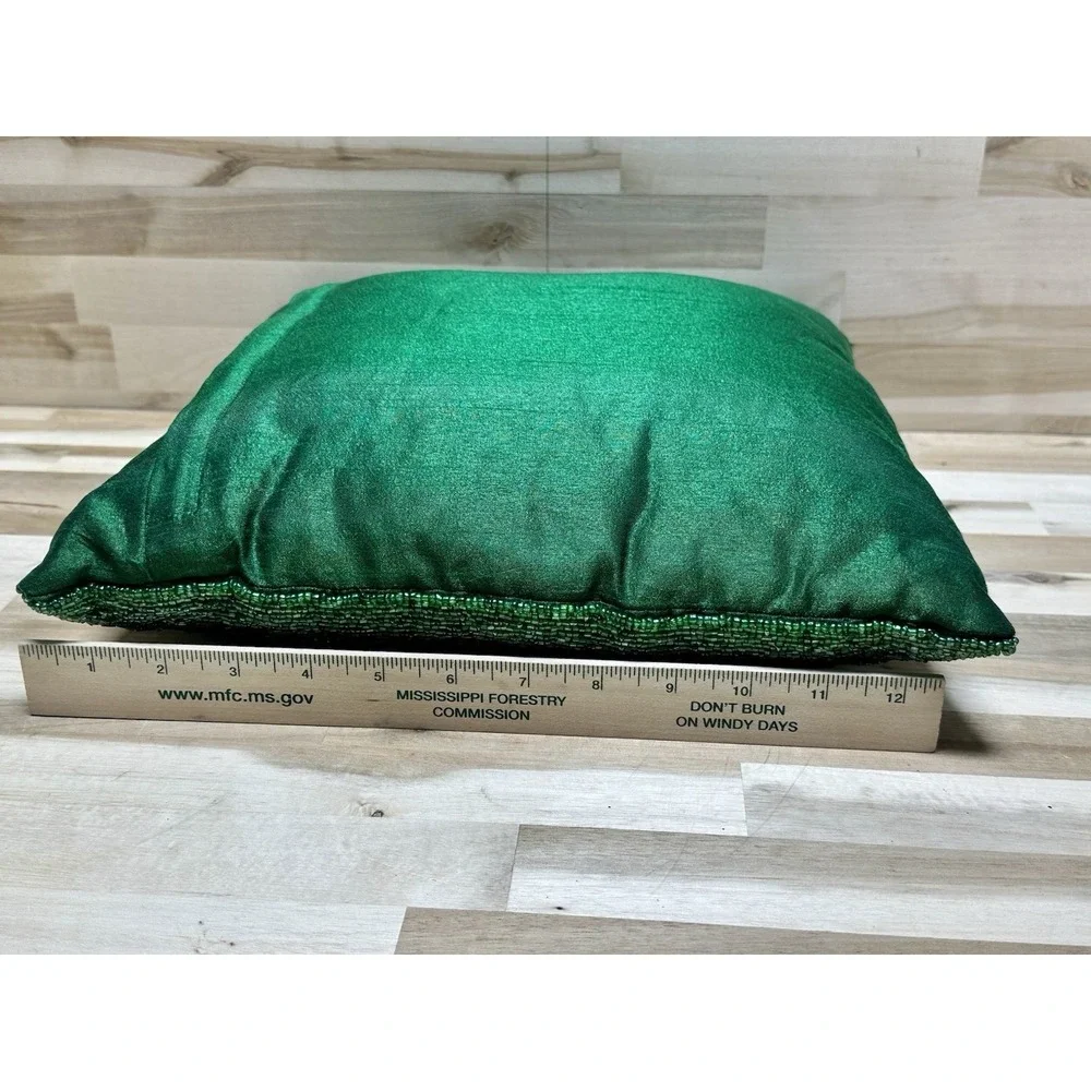 Cynthia Rowley Green Beaded Holly Leaves Christmas Throw Pillow 12